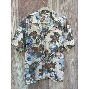 Vintage Hilo Hattie’s Mens Hawaiian Aloha Hula Pineapple Hibiscus Shirt Size XL